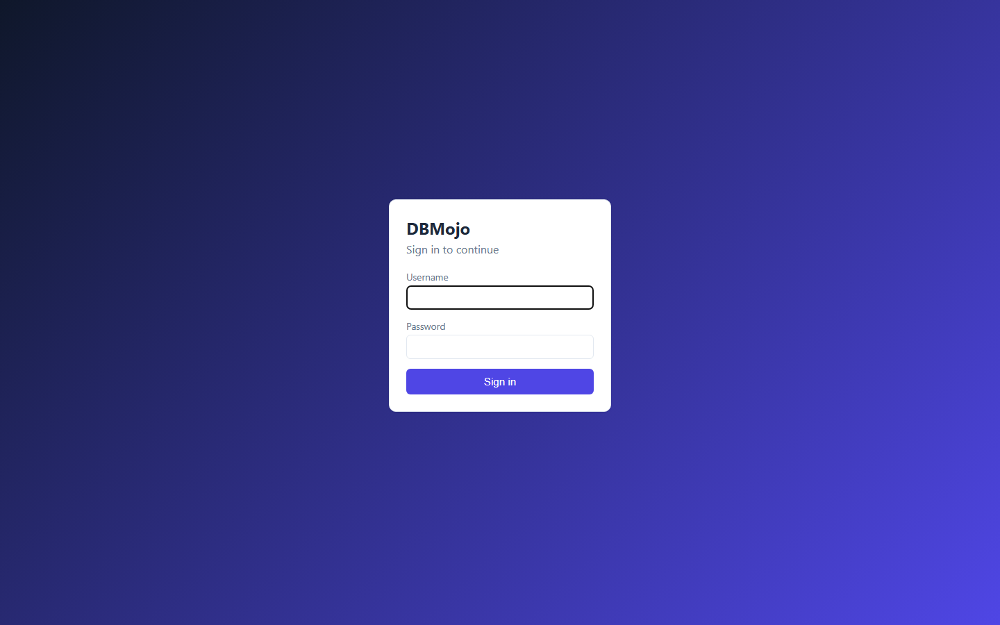 DBMojo Core sign-in screen