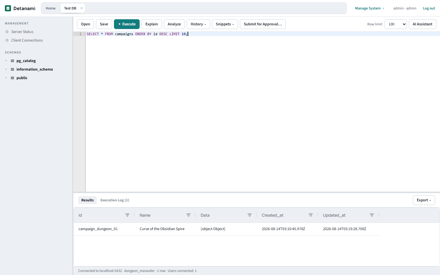 SQL Workbench with a query executed and a results grid shown below